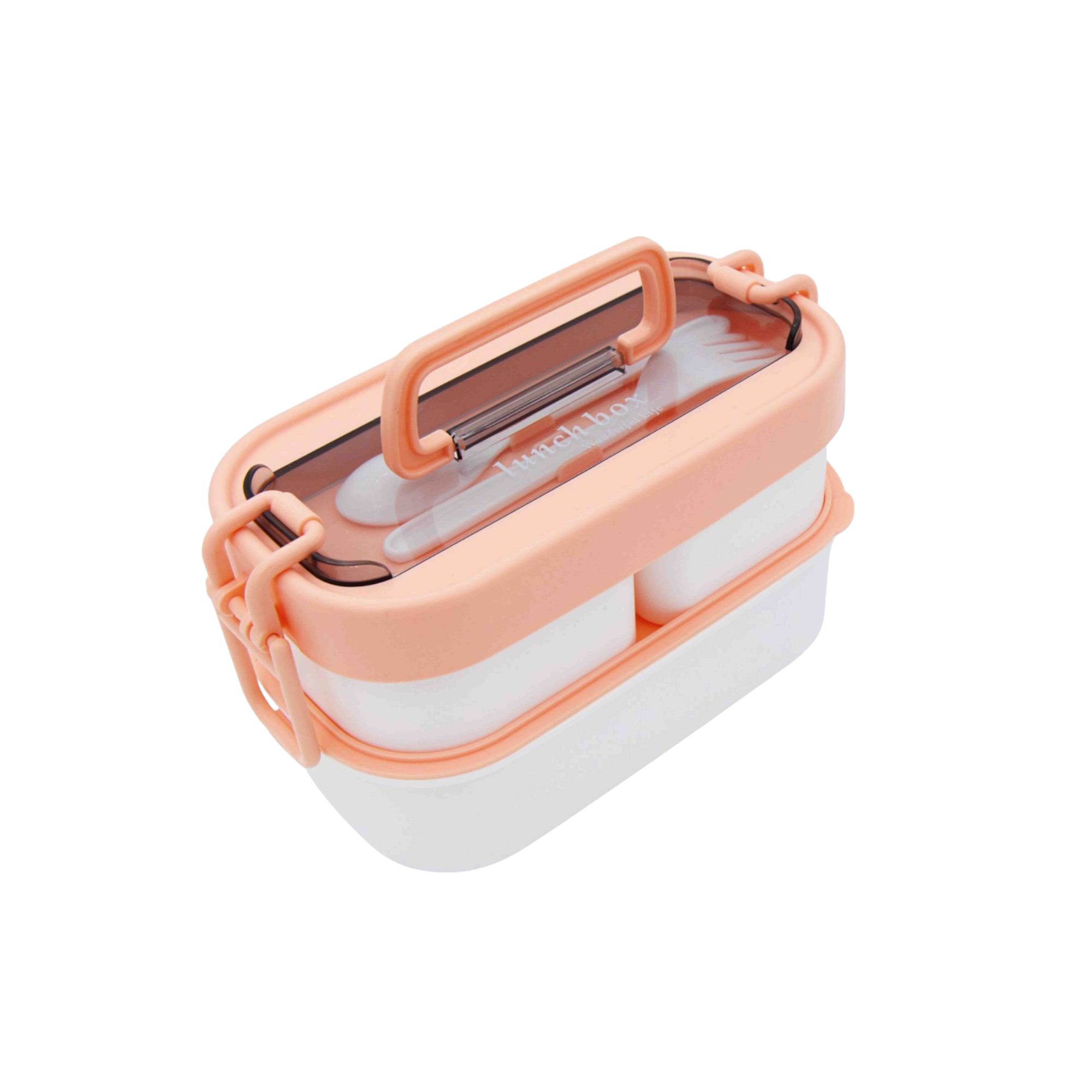 Wonderful Life Stackable Lunch Box Baby-Pink 4 Containers with Spoon & Fork 1000ml