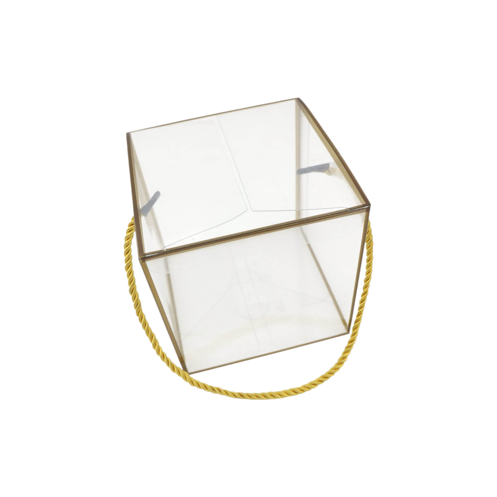 PVC Gift Box Gold Bordered with Rope String Handle 12x12x12cm Transparent
