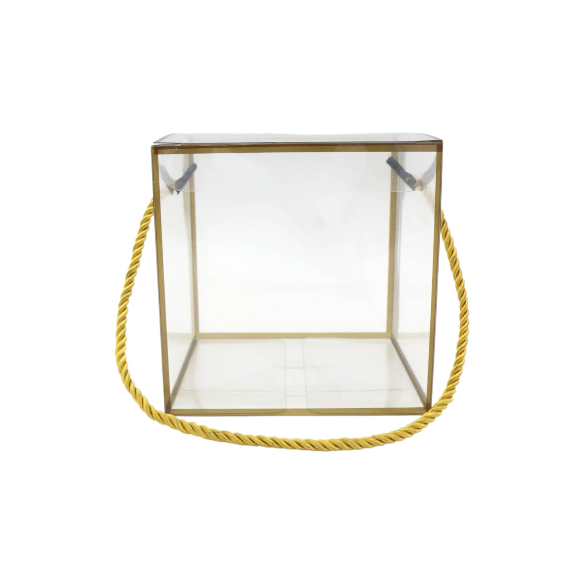 PVC Gift Box Gold Bordered with Rope String Handle 12x12x12cm Transparent
