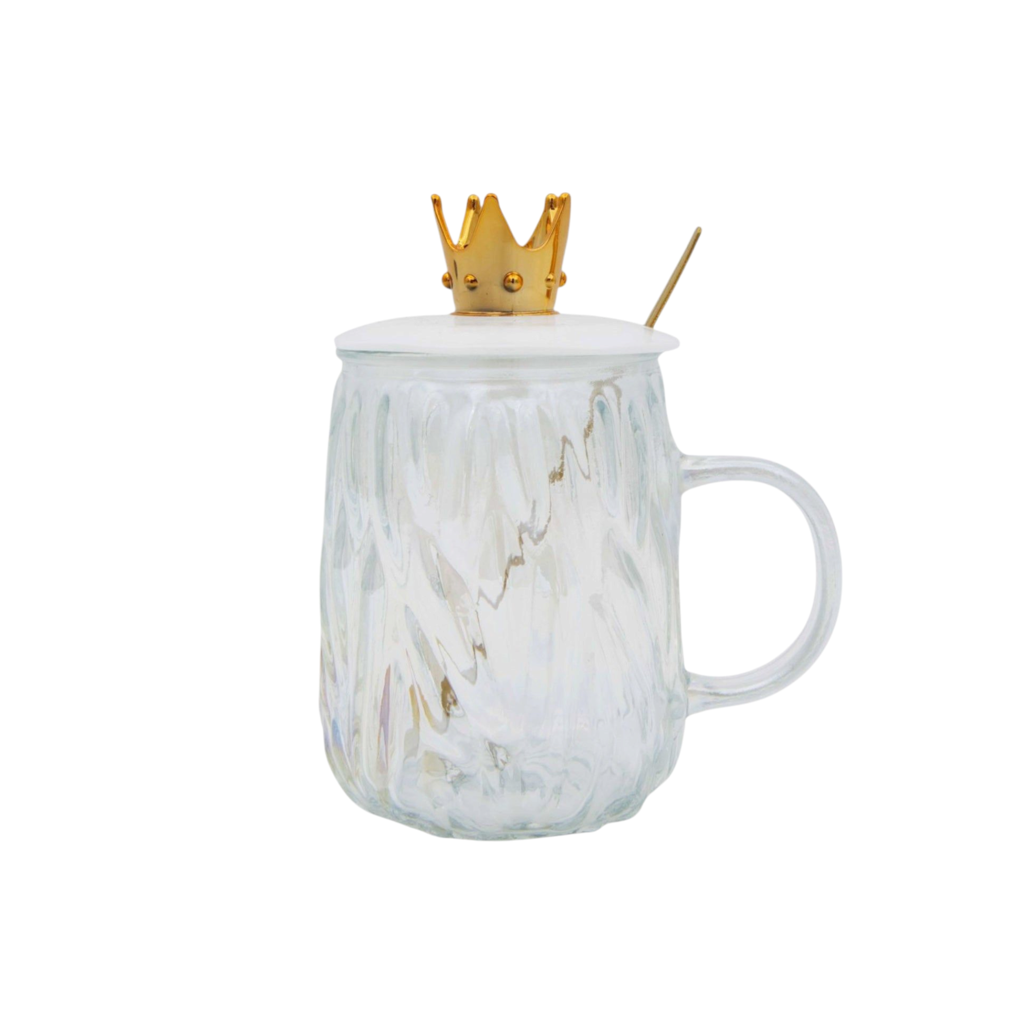 Borosilicate Glass Drinking Mug with Crown Lid & Spoon 450ml