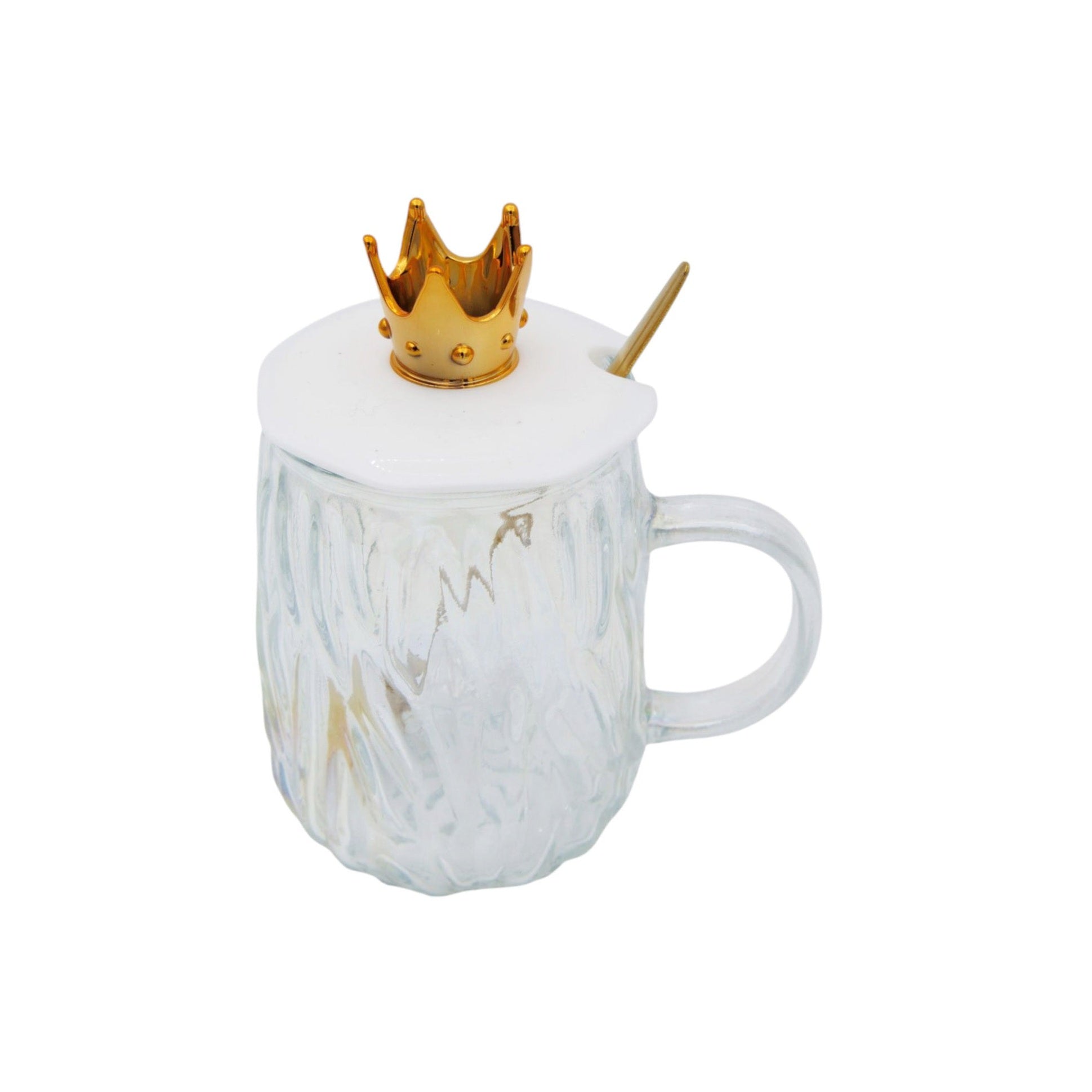 Borosilicate Glass Drinking Mug with Crown Lid & Spoon 450ml