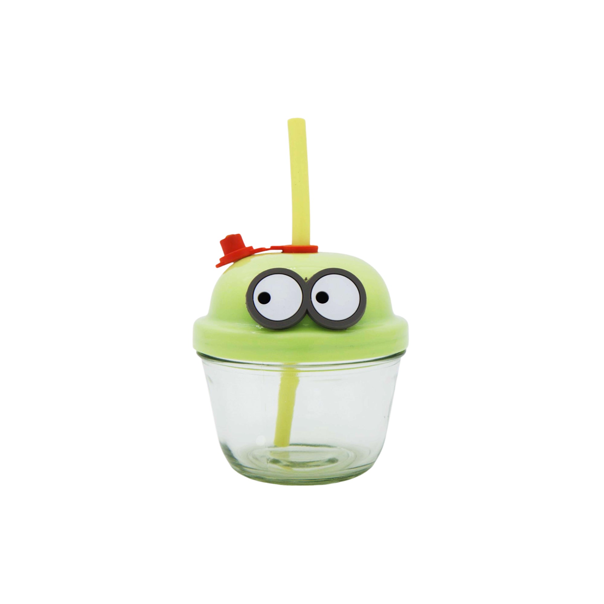210ml Creative Mini Cute Cartoon Glass Cup with Straw 10cm