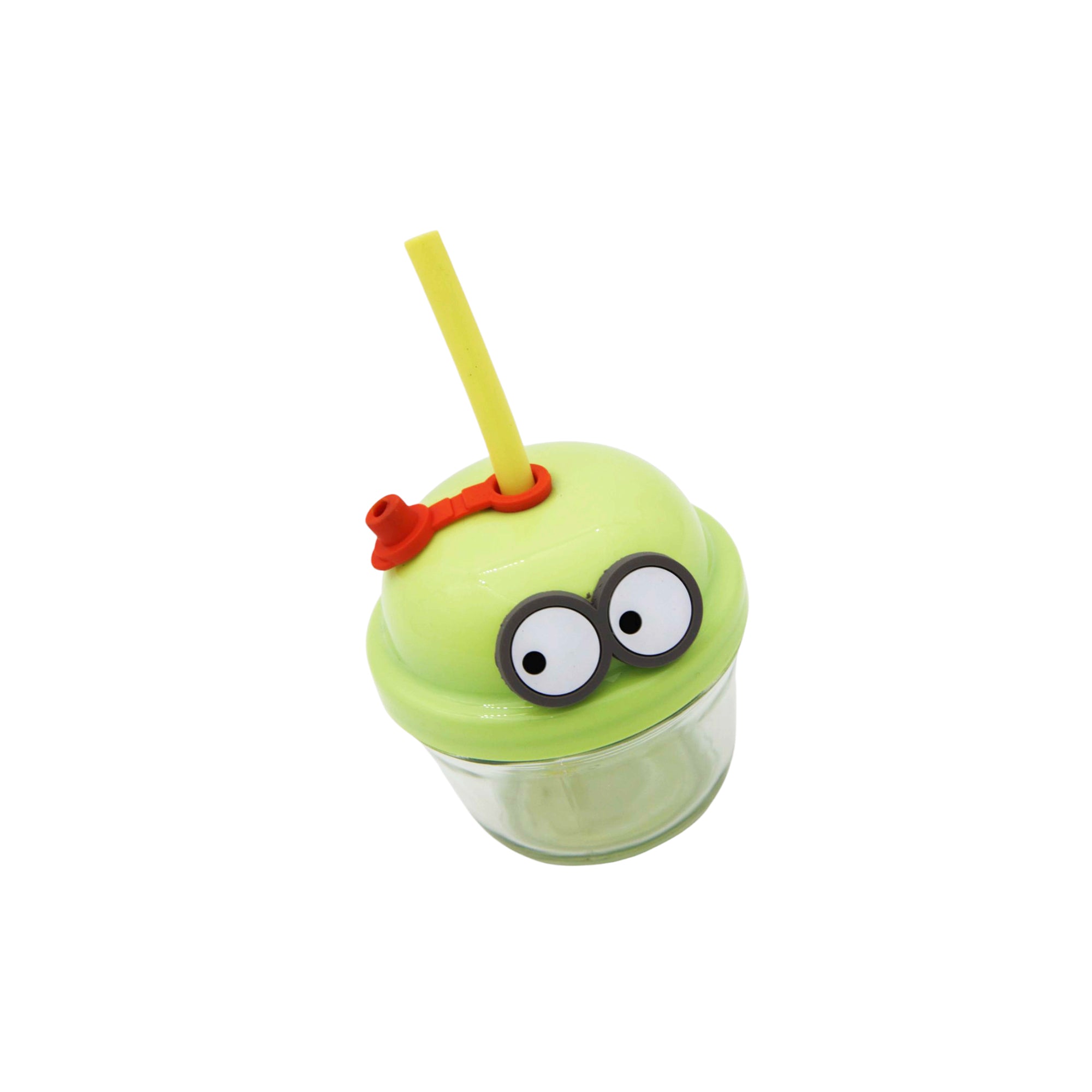 210ml Creative Mini Cute Cartoon Glass Cup with Straw 10cm