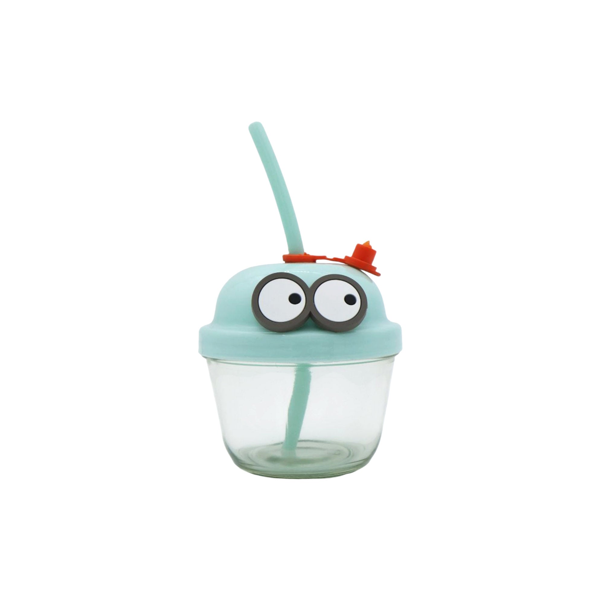210ml Creative Mini Cute Cartoon Glass Cup with Straw 10cm