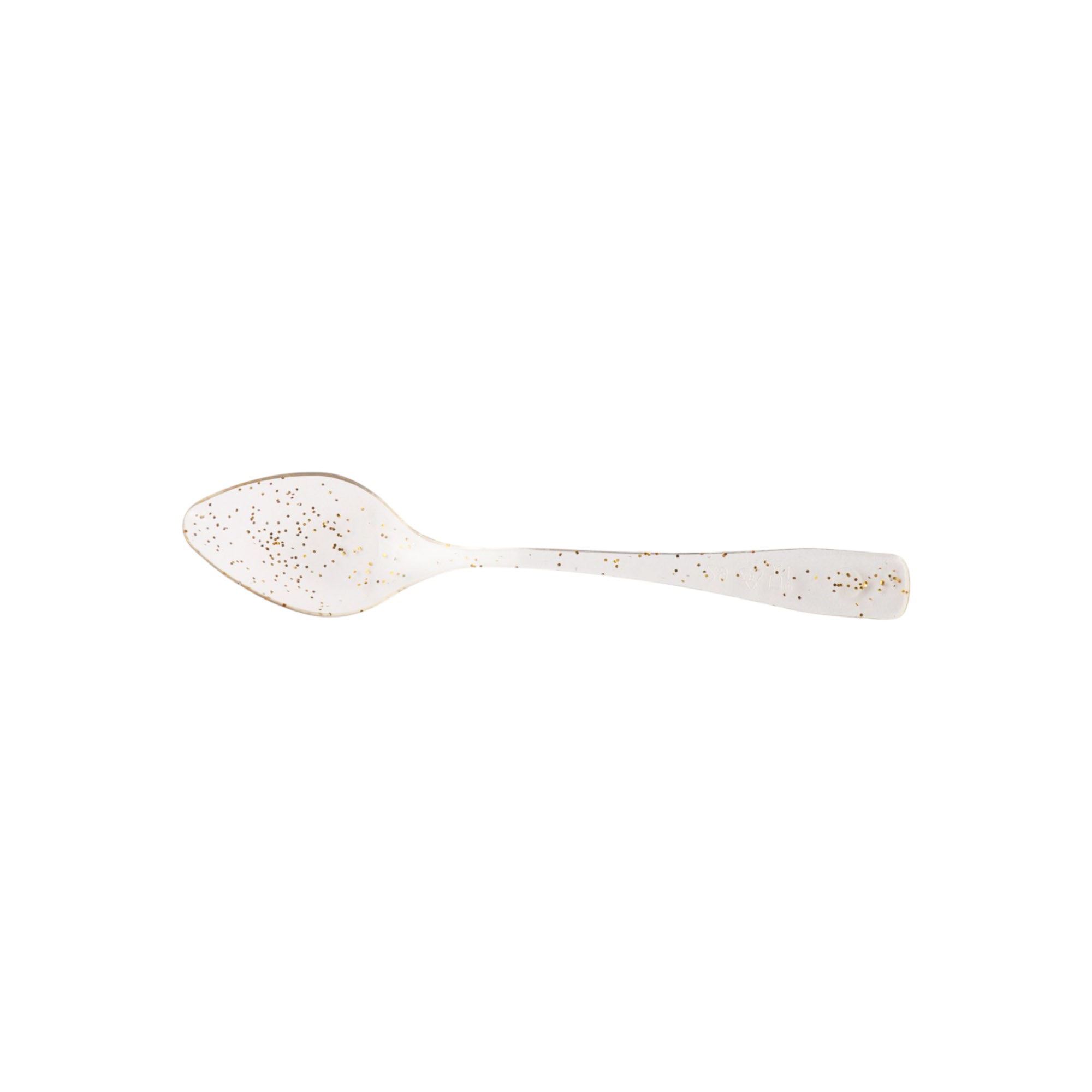 Acrylic Gold Glitter Disposable Dessert Spoon Clear 9.5x2cm 100pack