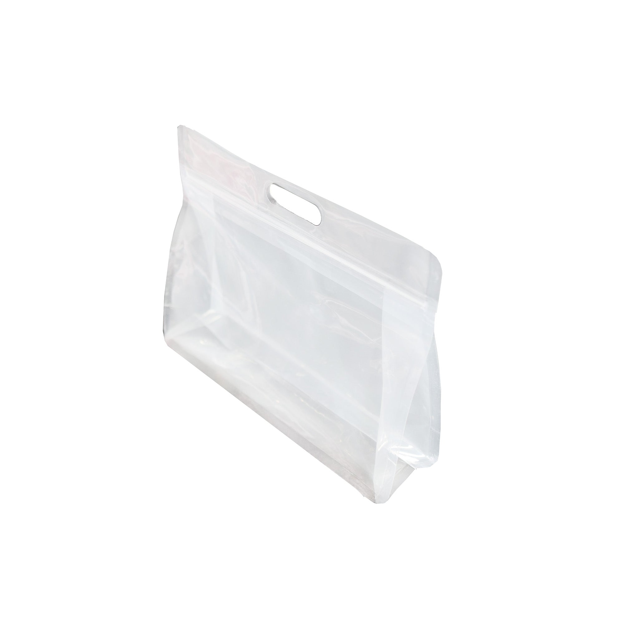 Food Grade Zip Lock Stand-Up Carry Pouch Plastic Bags - Octagon Landscape Transparent with Handle Flat Bottom Gusset 10pack Resealable