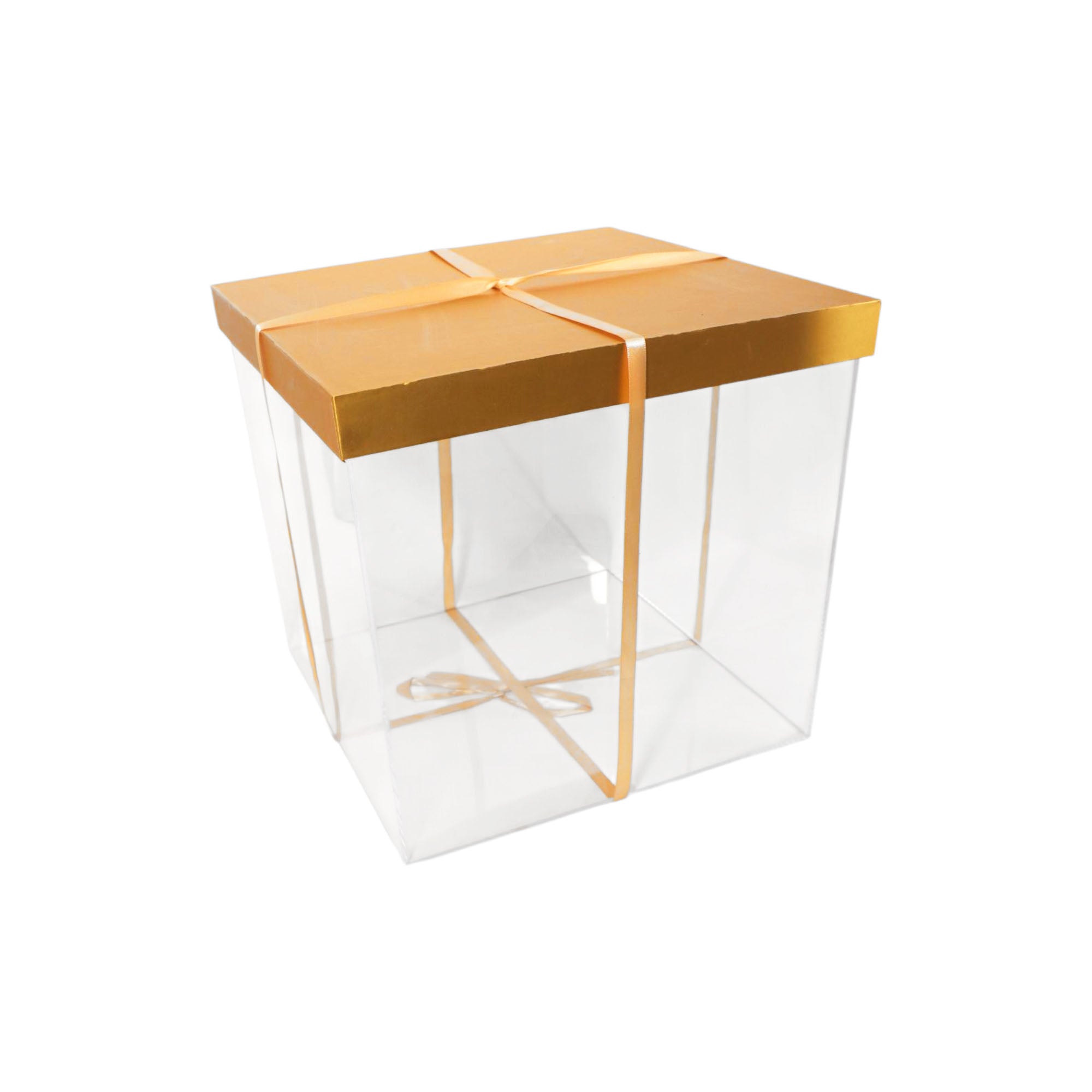 Acrylic Gift Box with Wooden Gold Lid and Ribbon 5pc Set