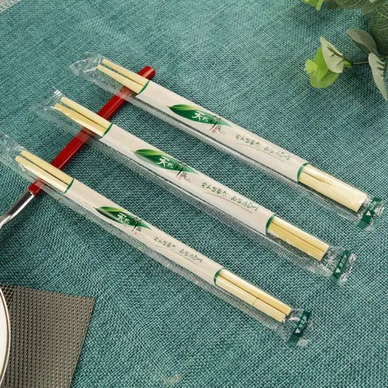 Disposable Bamboo Chopsticks 20cm Twine with Plastic Wrap 10Pack