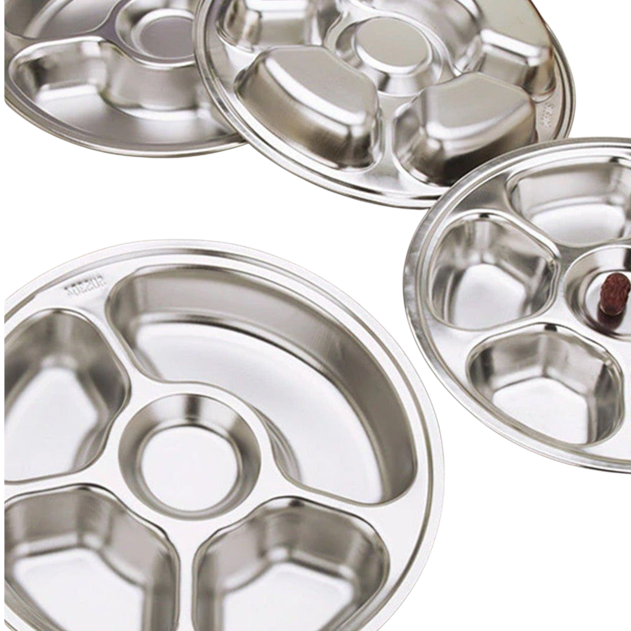 Canteen Lunch Tray Stainless Steel 5-Division Round - Cafeteria Feeding Plate