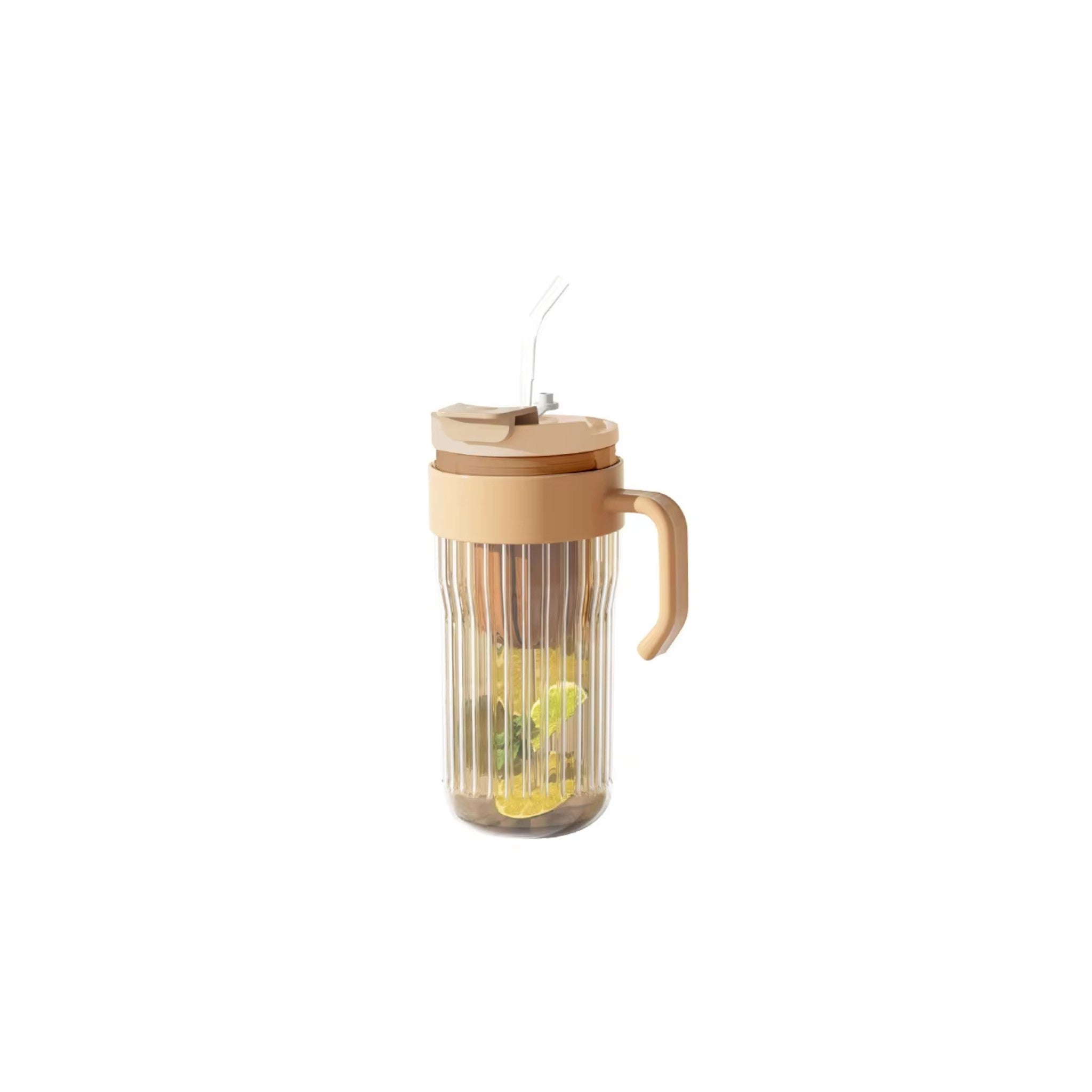 Eco-Friendly Ribbed Glass Coffee and Tea Mug with Strainer & Straw 580ml