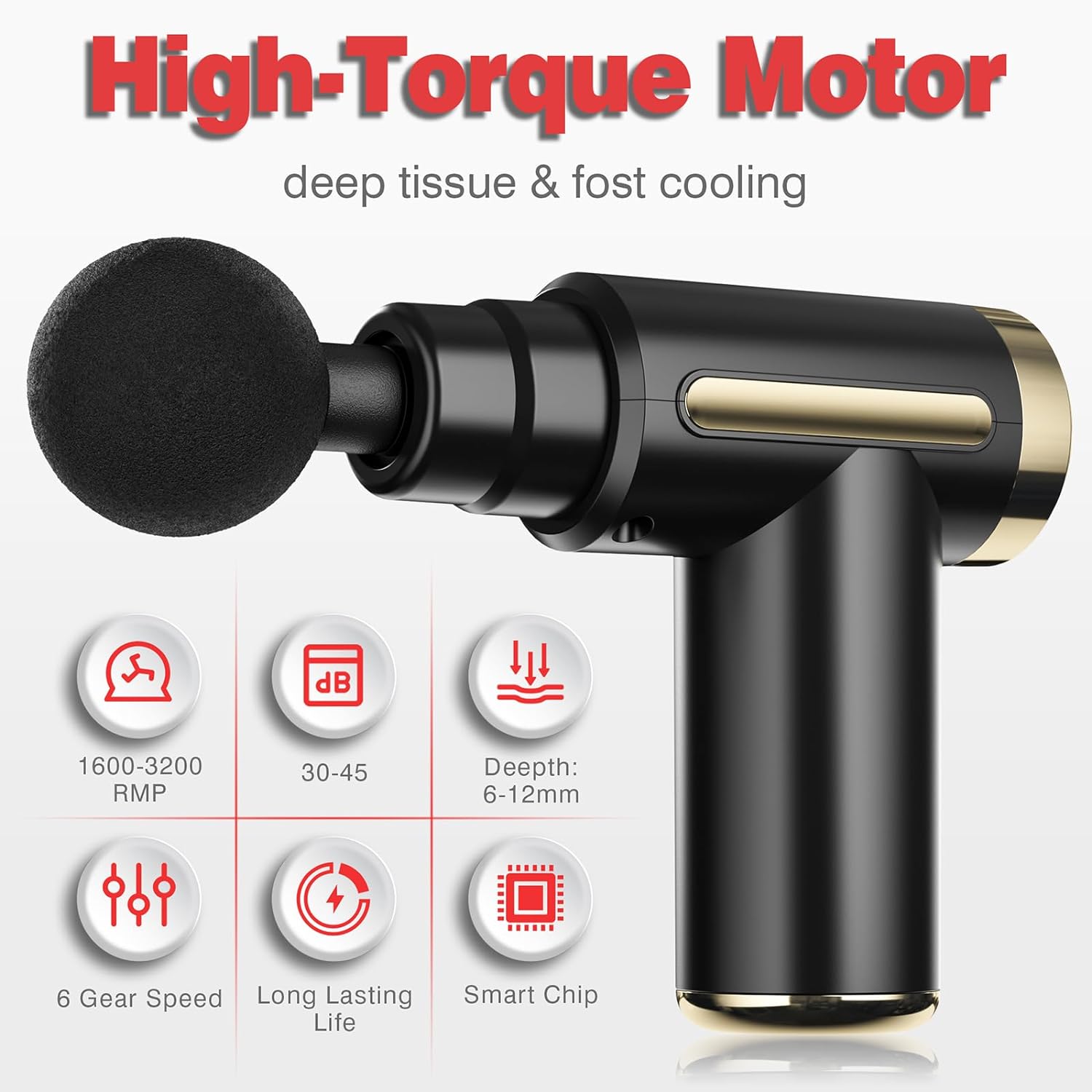 Deep Tissue Percussion Massage Gun Pain Relief Muscle Massager with 4 Heads