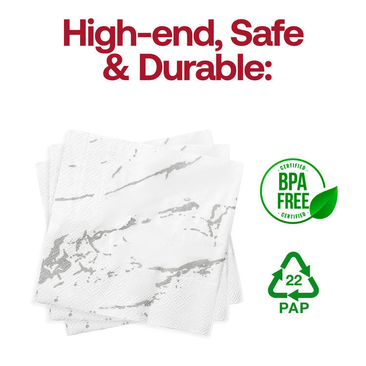 Luncheon Napkins Paper Serviettes White with Gold Marble 33x33cm 16pcs