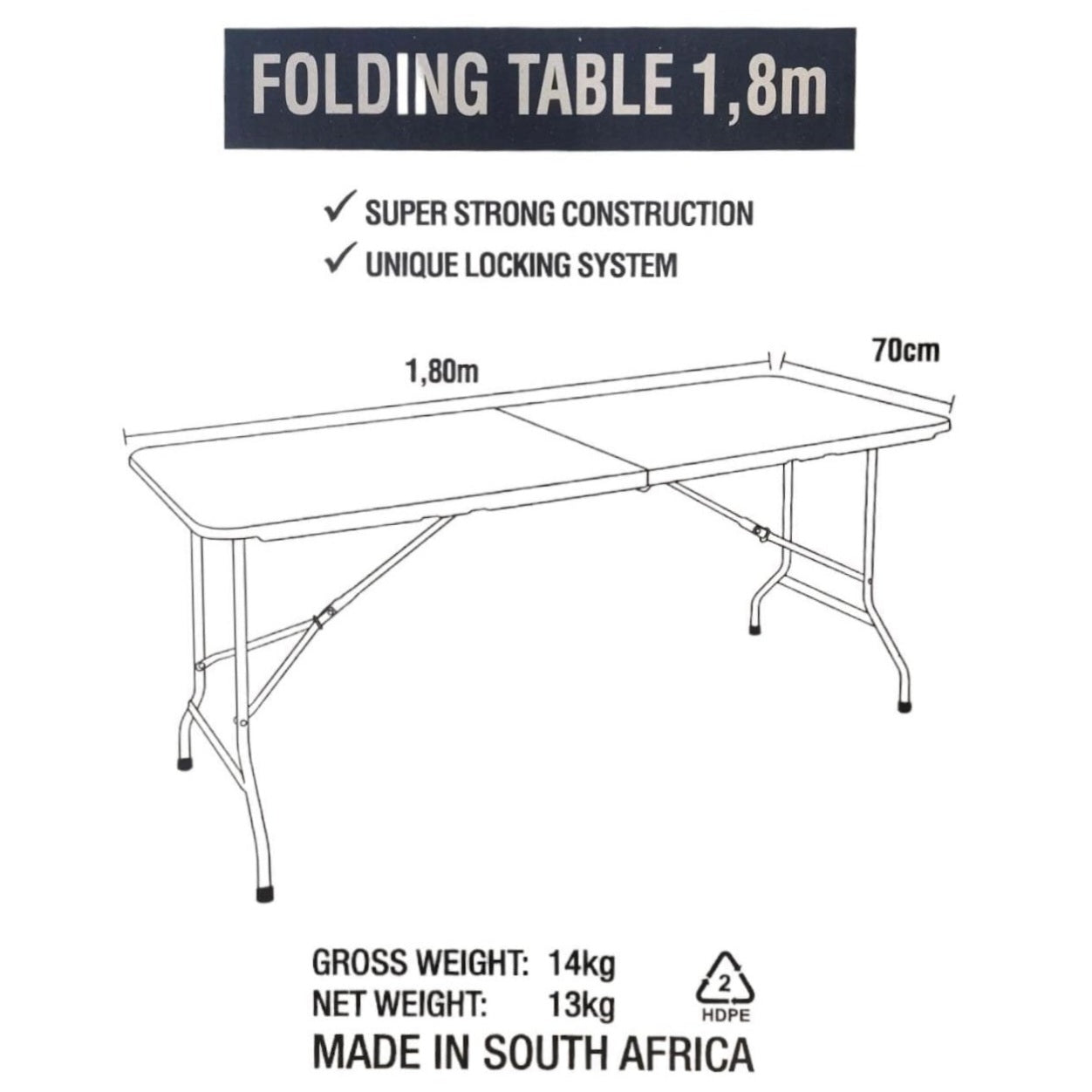 1.8m Folding Trestle Table 6ft White