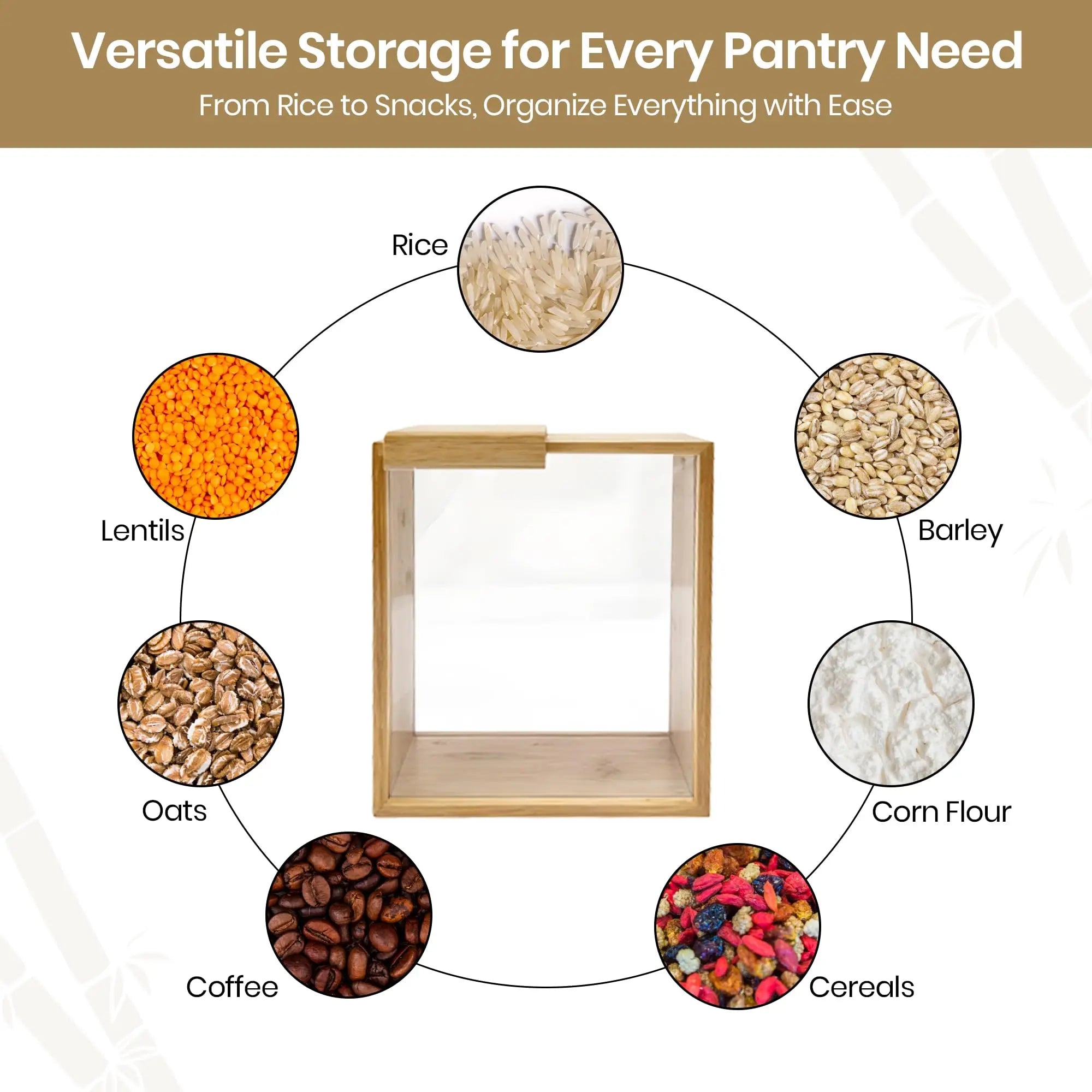 Square Portable Reusable Clear Food Bamboo Kitchen Organizer Container