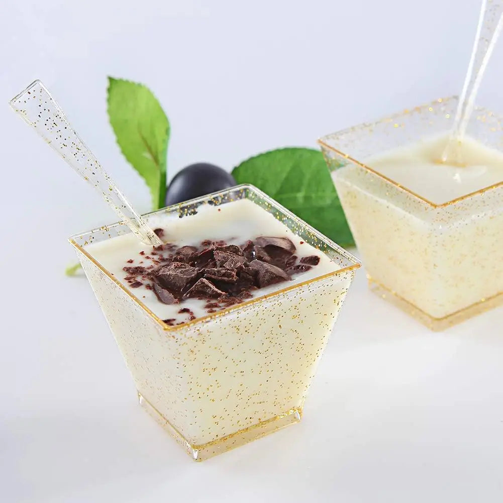 Acrylic Gold Glitter Disposable Dessert Spoon Clear 9.5x2cm 100pack