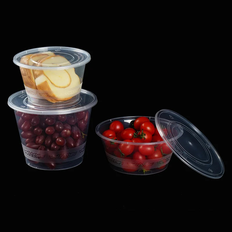 Disposable Takeaway Food Round Storage Container - Clear Plastic Reusable Leakproof with Lid 10pack