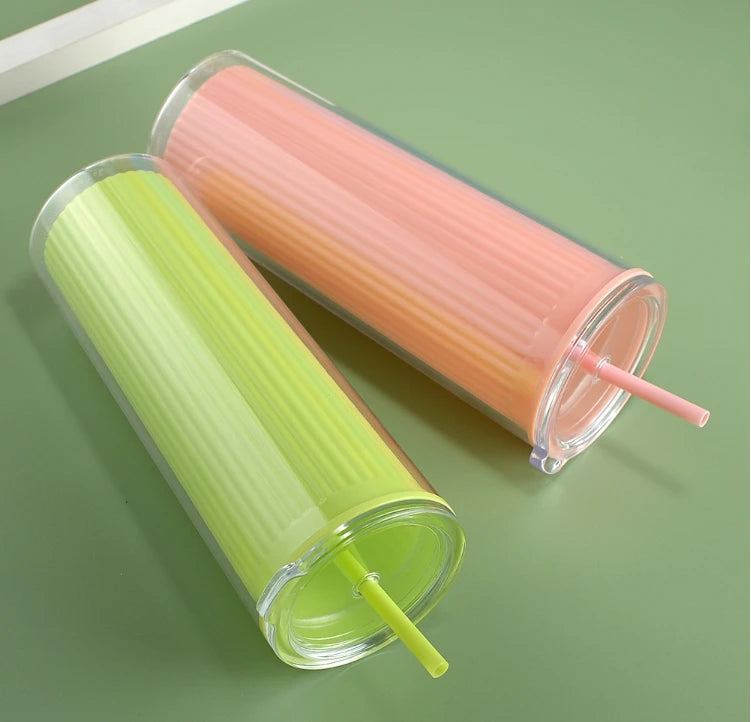 720ml Acrylic Drinking Tumbler Bottle with Lid & Straw 23x9cm