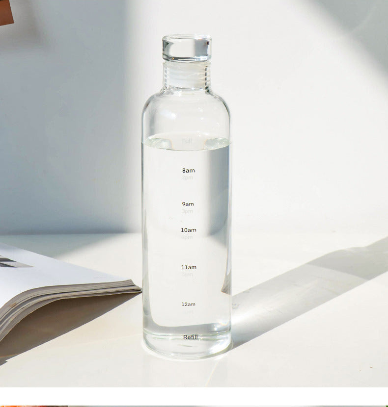 Elegant Time-Scale Sports Water Bottle Borosilicate Glass 550ml - Leak Proof 23x6.5cm