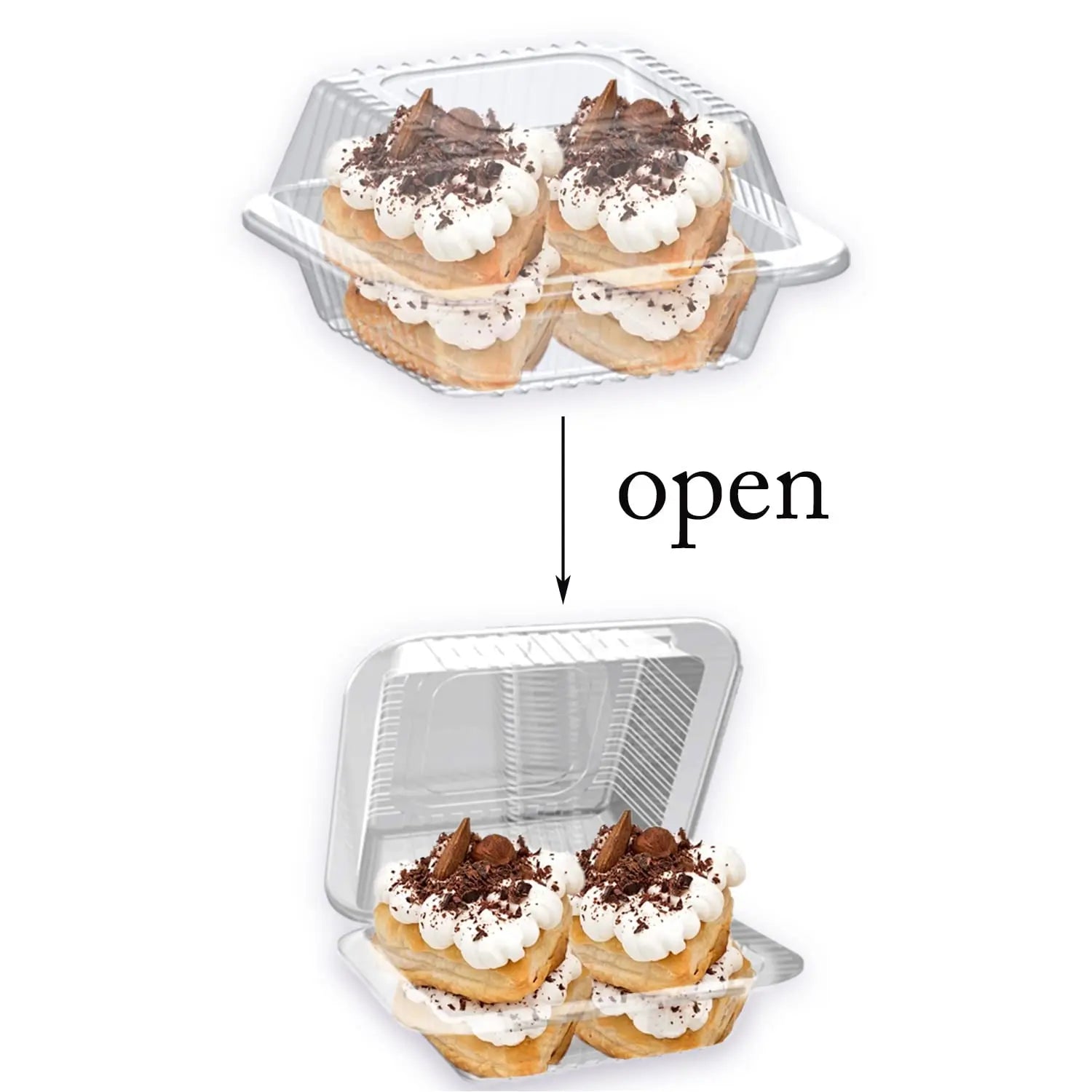 Disposable Takeaway Food Clamshell Storage Container 11x10cm - Hinged Flip Lid 10pack