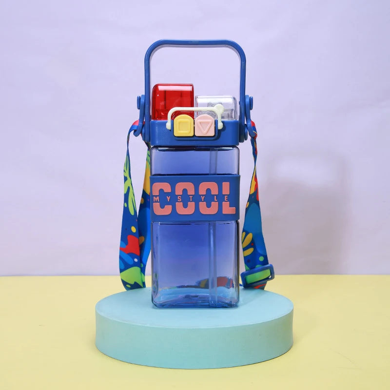 Cute Double Drinking Water Bottle Portable 2 in 1 with Straw 520ml