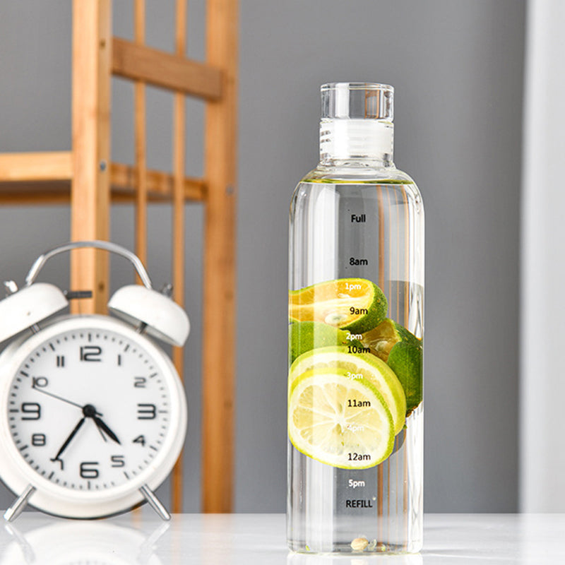 Elegant Time-Scale Sports Water Bottle Borosilicate Glass 550ml - Leak Proof 23x6.5cm