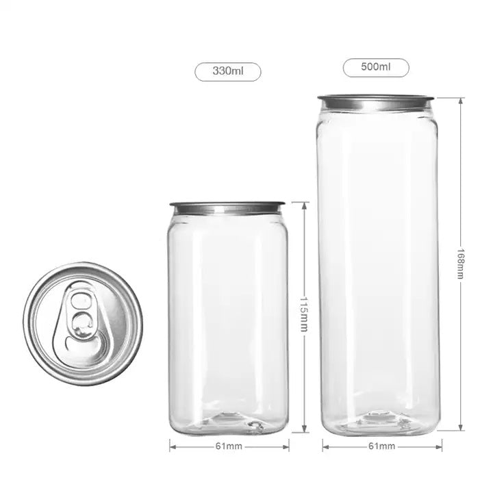 Food Grade Plastic Drinking Clear Can with Aluminium Lid