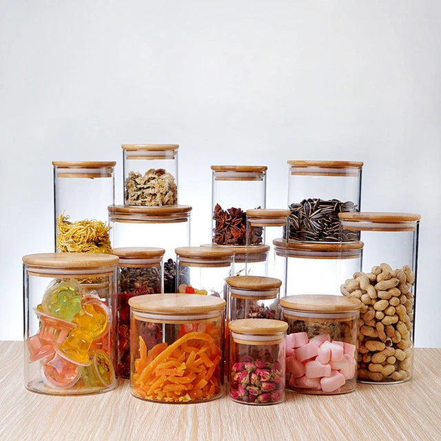 Borosilicate Glass Canister Storage Jar Round with Wooden Lid