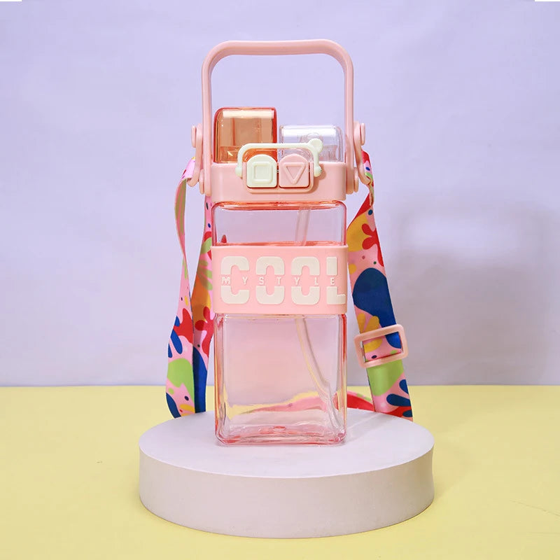 Cute Double Drinking Water Bottle Portable 2 in 1 with Straw 520ml