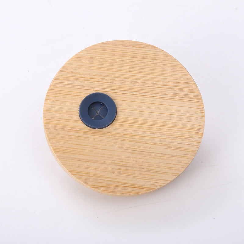 500ml Glass Drinking Bottle with Silicone Sleeve Grip & Bamboo Lid and Straw 7x17.5cm