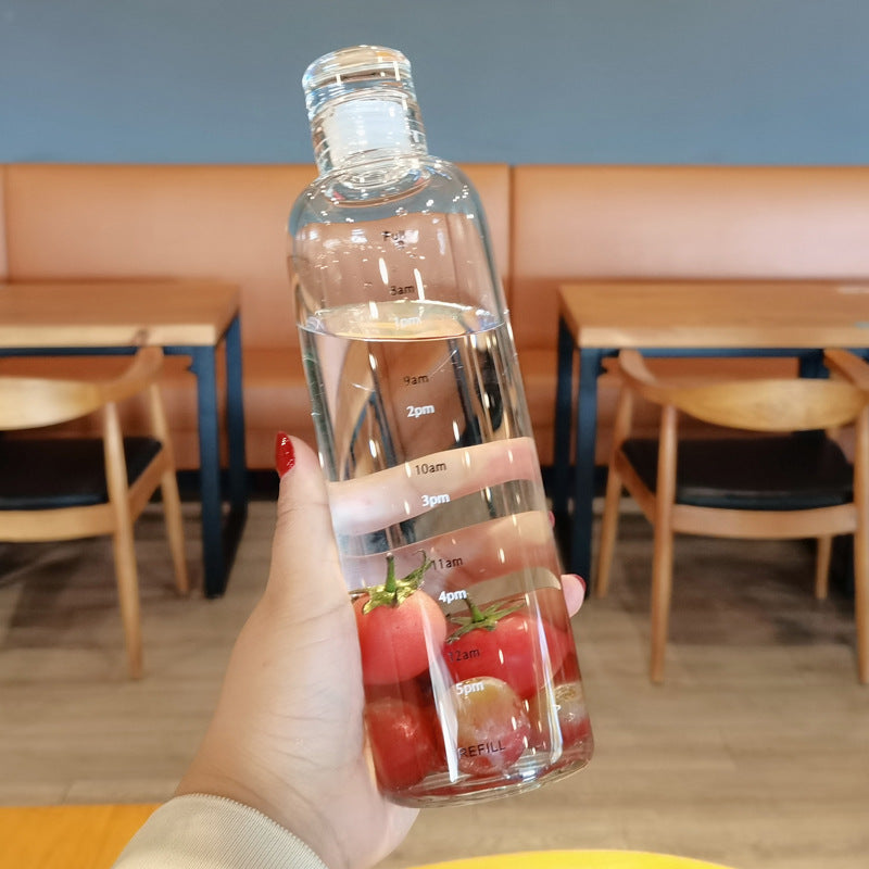 Elegant Time-Scale Sports Water Bottle Borosilicate Glass 550ml - Leak Proof 23x6.5cm