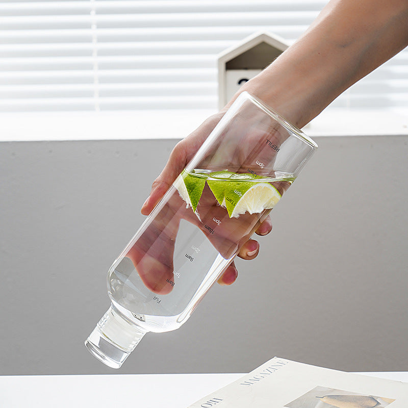 Elegant Time-Scale Sports Water Bottle Borosilicate Glass 550ml - Leak Proof 23x6.5cm