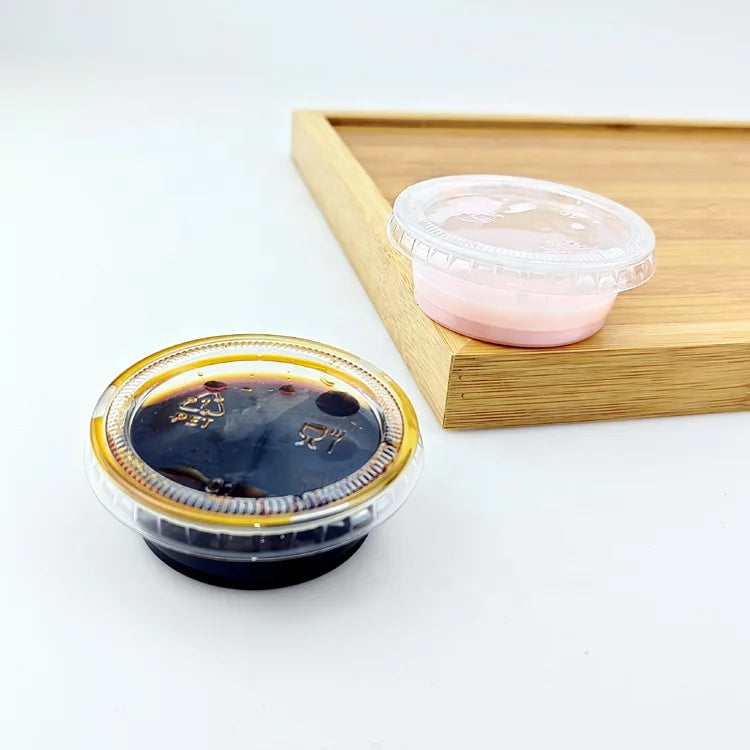 Disposable PP Takeaway Sauce Tubs Round - Plastic Dipping Container with Lid 100pack