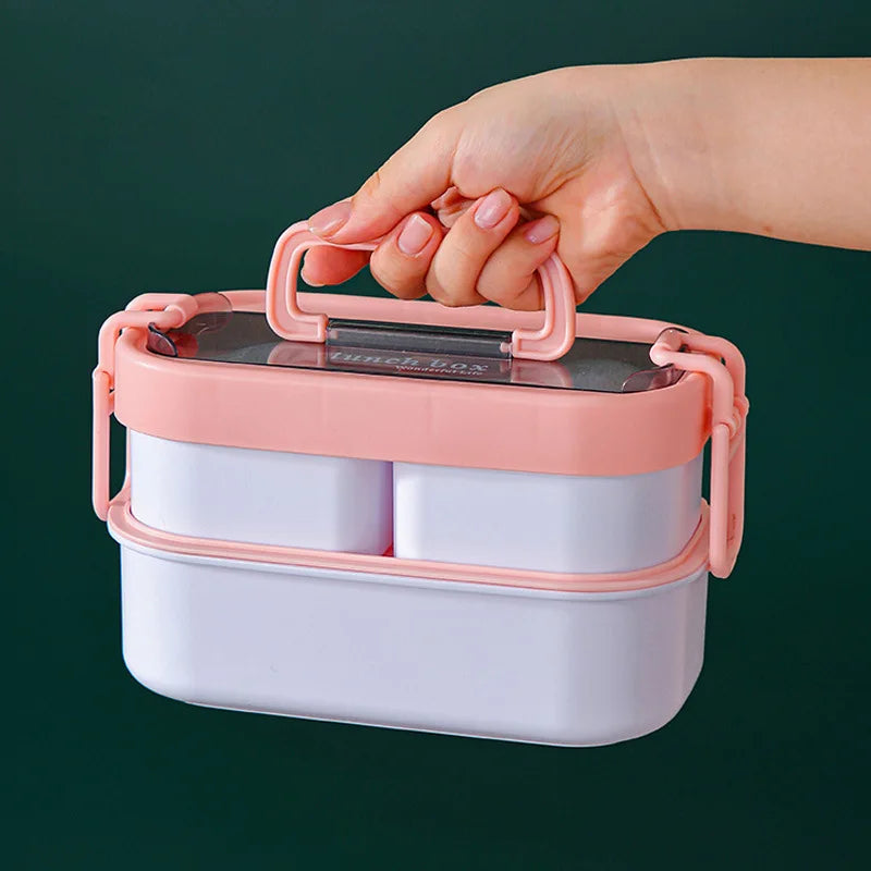 Wonderful Life Stackable Lunch Box Baby-Pink 4 Containers with Spoon & Fork 1000ml