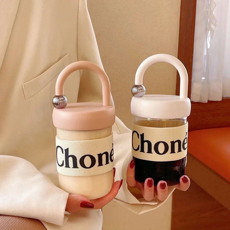 450ml Glass Drinking Sipper Bottle - High Temperature Resistant Portable Handheld Coffee Mug 11x8cm