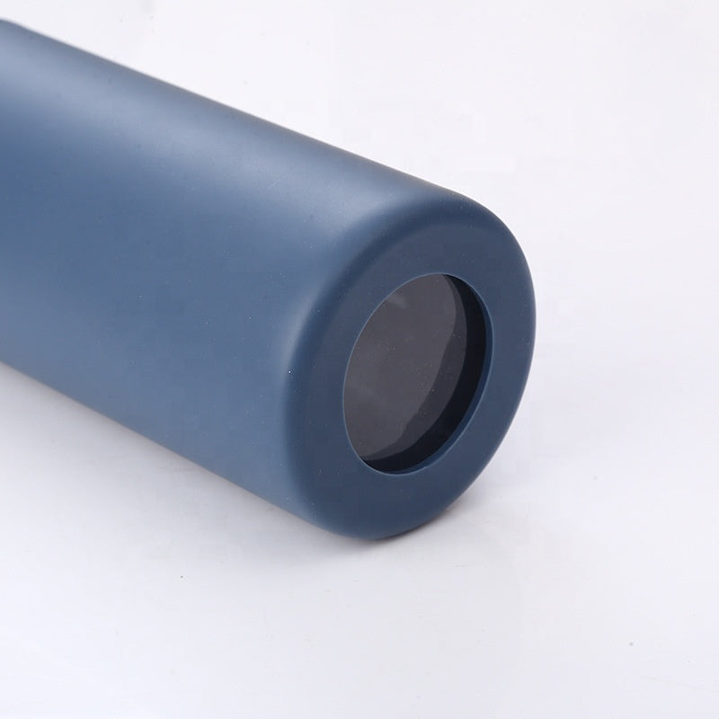 500ml Glass Drinking Bottle with Silicone Sleeve Grip & Bamboo Lid and Straw 7x17.5cm