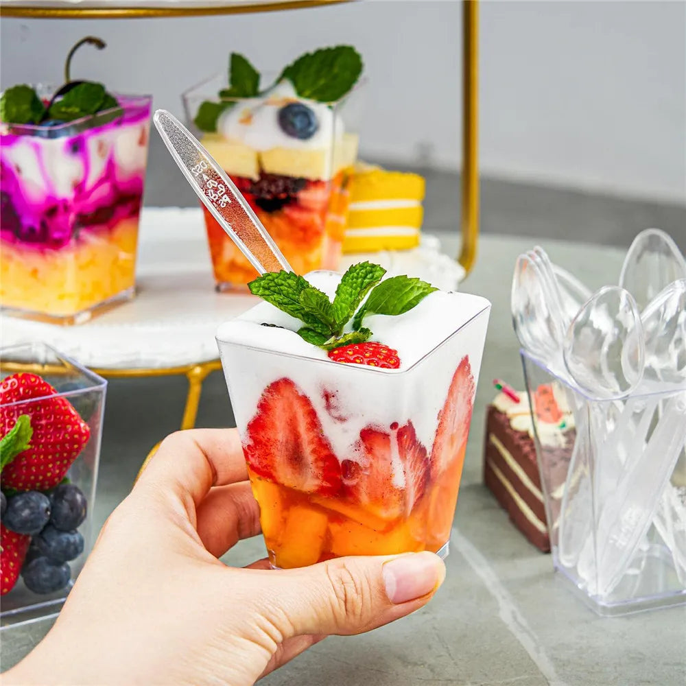Acrylic Plastic Square Dessert Cup 200ml 10pack 7.1x4.4x7.1cm