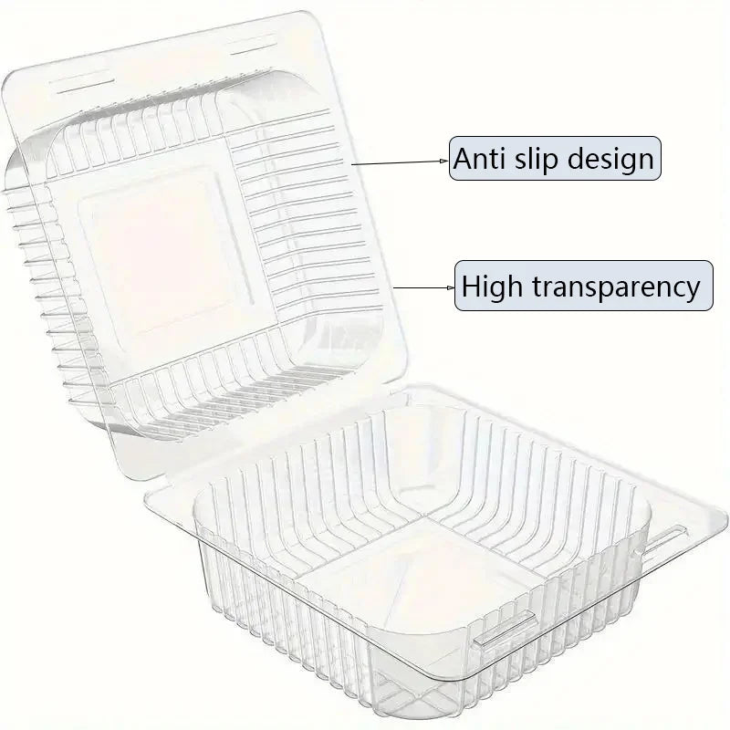 Disposable Takeaway Food Clamshell Storage Container 13x12+8cm - Hinged Flip Lid 10pack