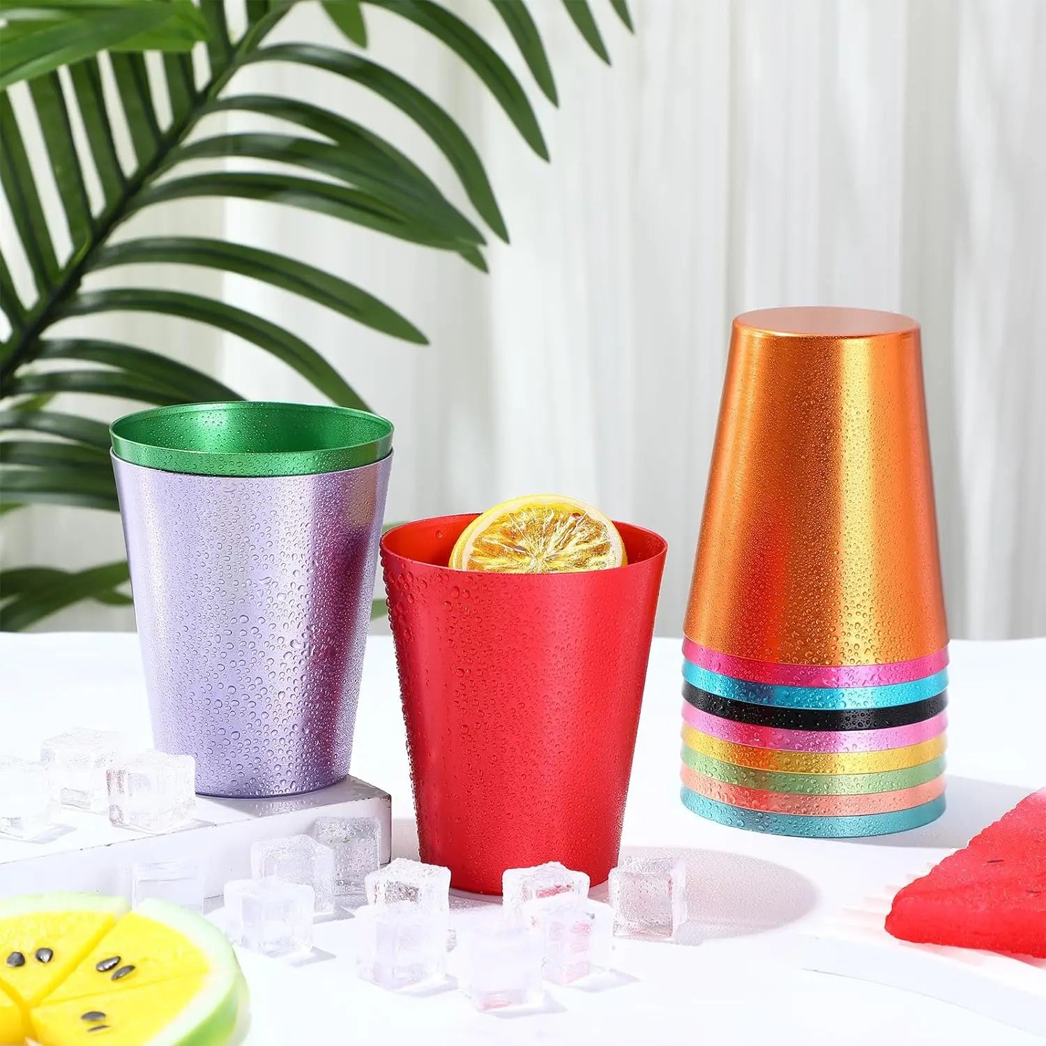 420ml Reusable Metallic Drinking Cup Tumbler with Lid & Straw
