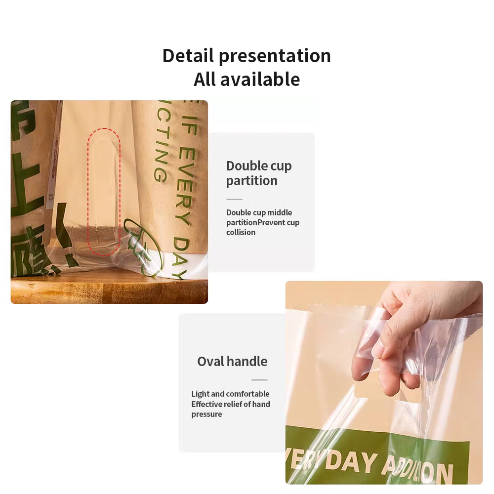 Disposable Bubble Tea-Coffee Plastic Carrier Bag Clear - 12microns 50pcs