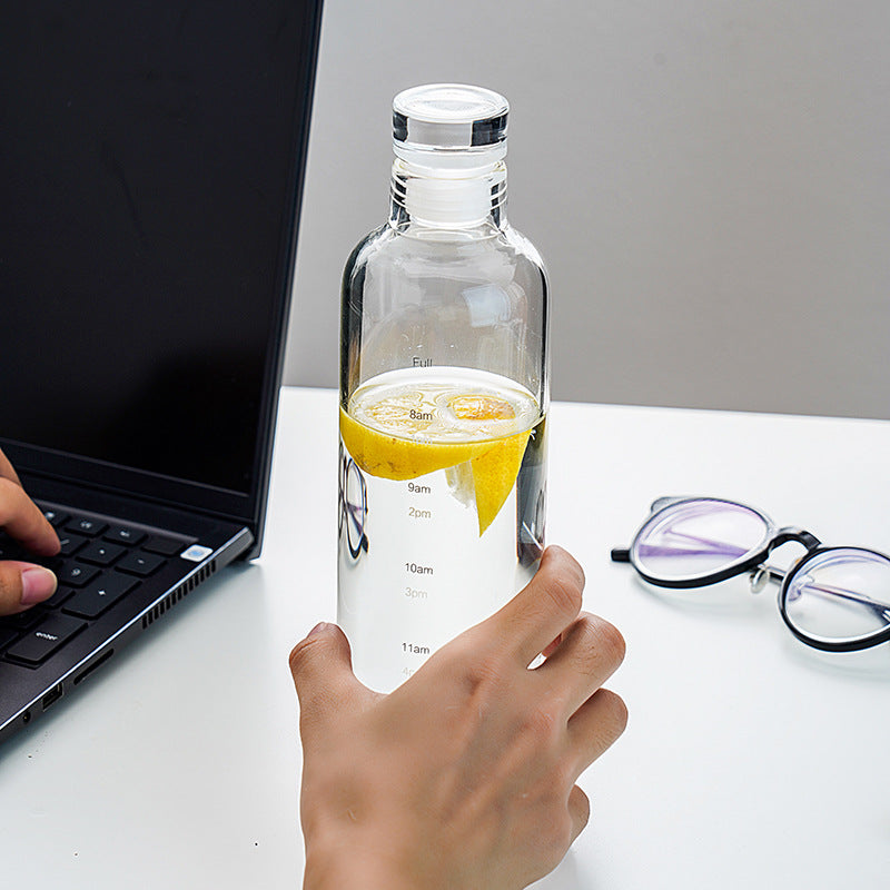 Elegant Time-Scale Sports Water Bottle Borosilicate Glass 550ml - Leak Proof 23x6.5cm