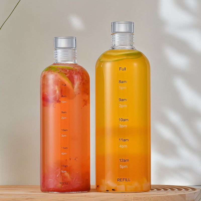 Elegant Time-Scale Sports Water Bottle Borosilicate Glass 550ml - Leak Proof 23x6.5cm