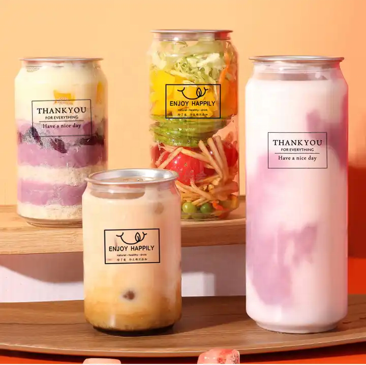 Food Grade Plastic Drinking Clear Can with Aluminium Lid