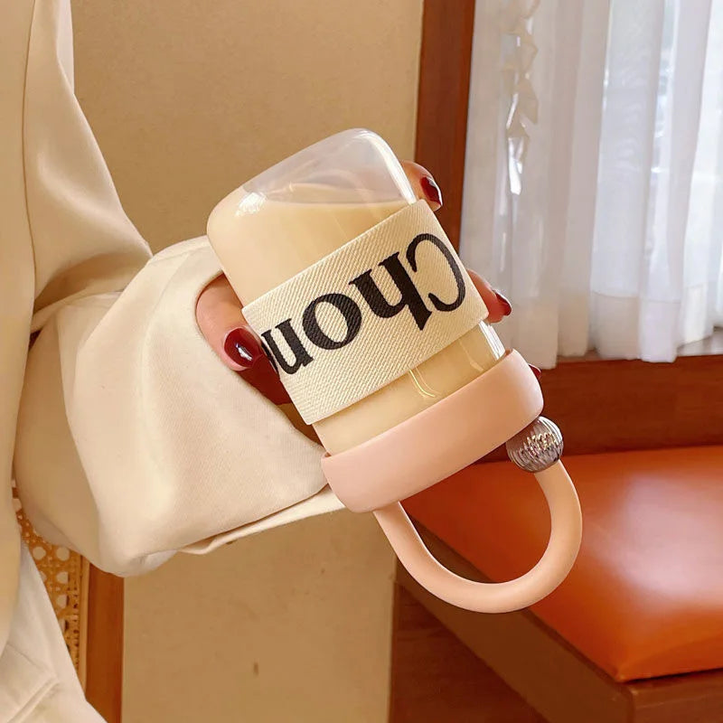 450ml Glass Drinking Sipper Bottle - High Temperature Resistant Portable Handheld Coffee Mug 11x8cm