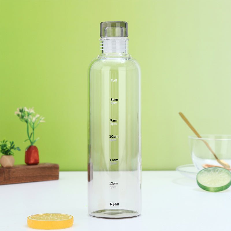 Elegant Time-Scale Sports Water Bottle Borosilicate Glass 550ml - Leak Proof 23x6.5cm