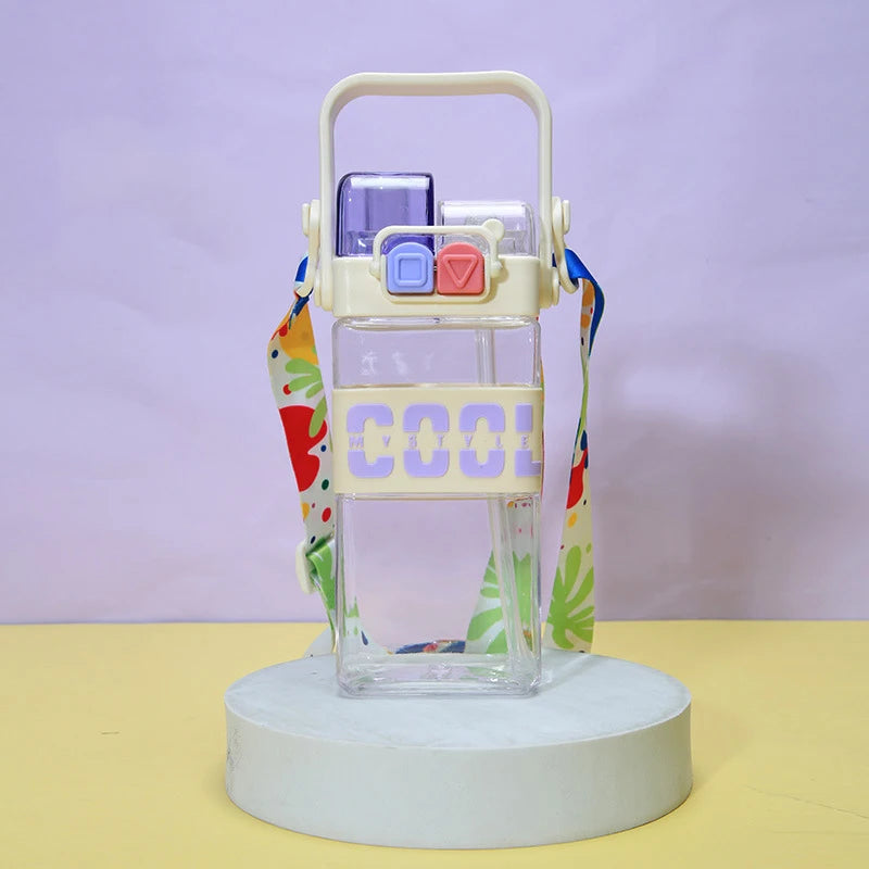 Cute Double Drinking Water Bottle Portable 2 in 1 with Straw 520ml