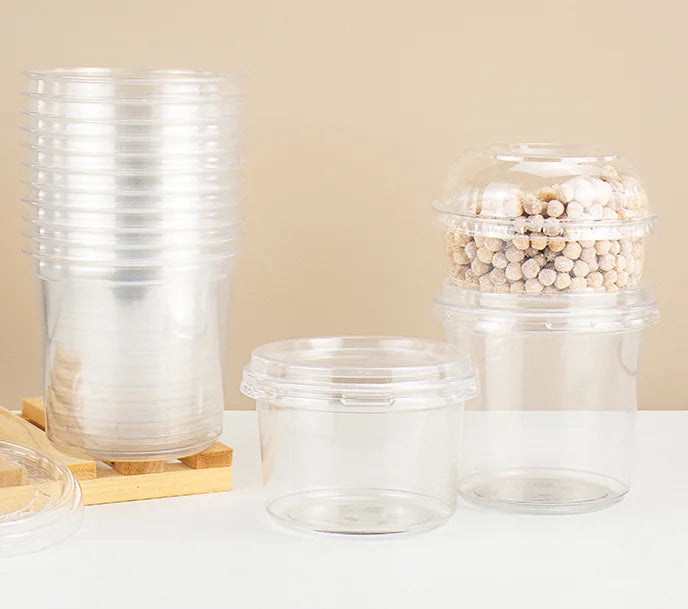 Disposable PP Takeaway Food Round Storage Container - Clear Plastic Reusable Leakproof with Lid 10pack