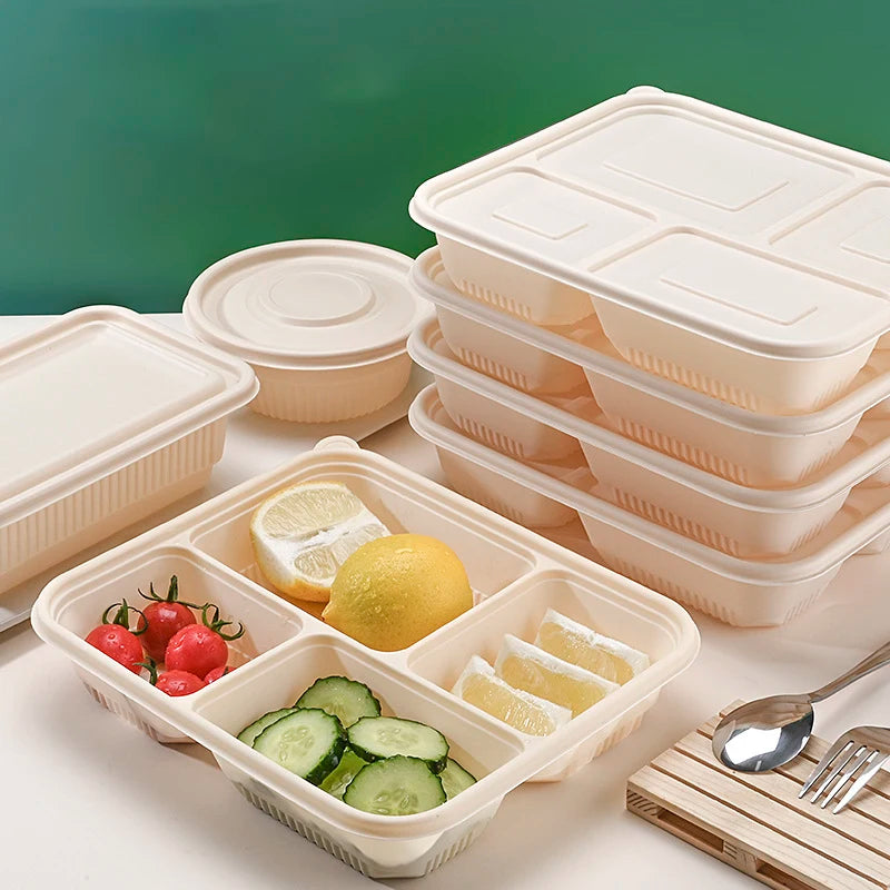 Microwavable Takeaway Lunchbox Food Tray with Lid 4-Division 22.5x19.5cm Biodegradable Eco Friendly 10pack
