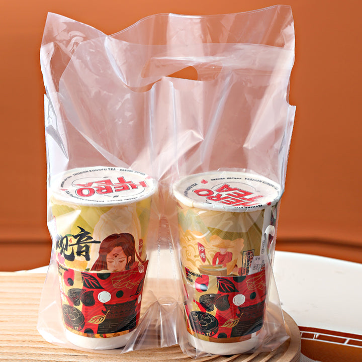 Disposable Bubble Tea-Coffee Plastic Carrier Bag Clear - 12microns 50pcs