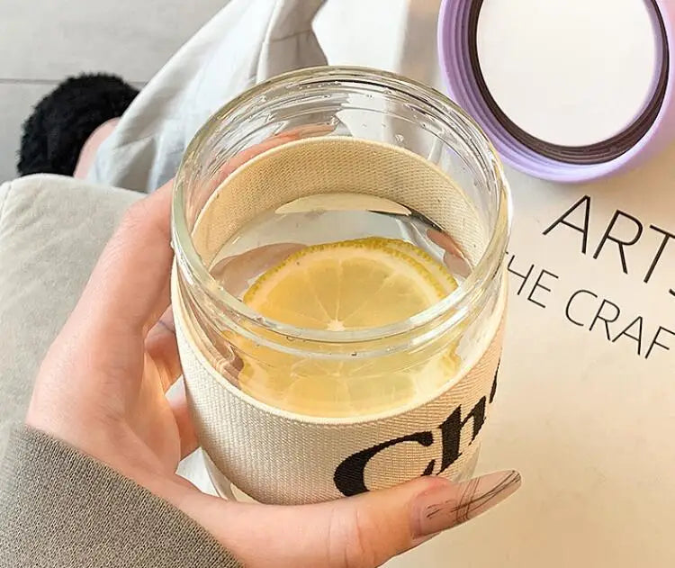 450ml Glass Drinking Sipper Bottle - High Temperature Resistant Portable Handheld Coffee Mug 11x8cm