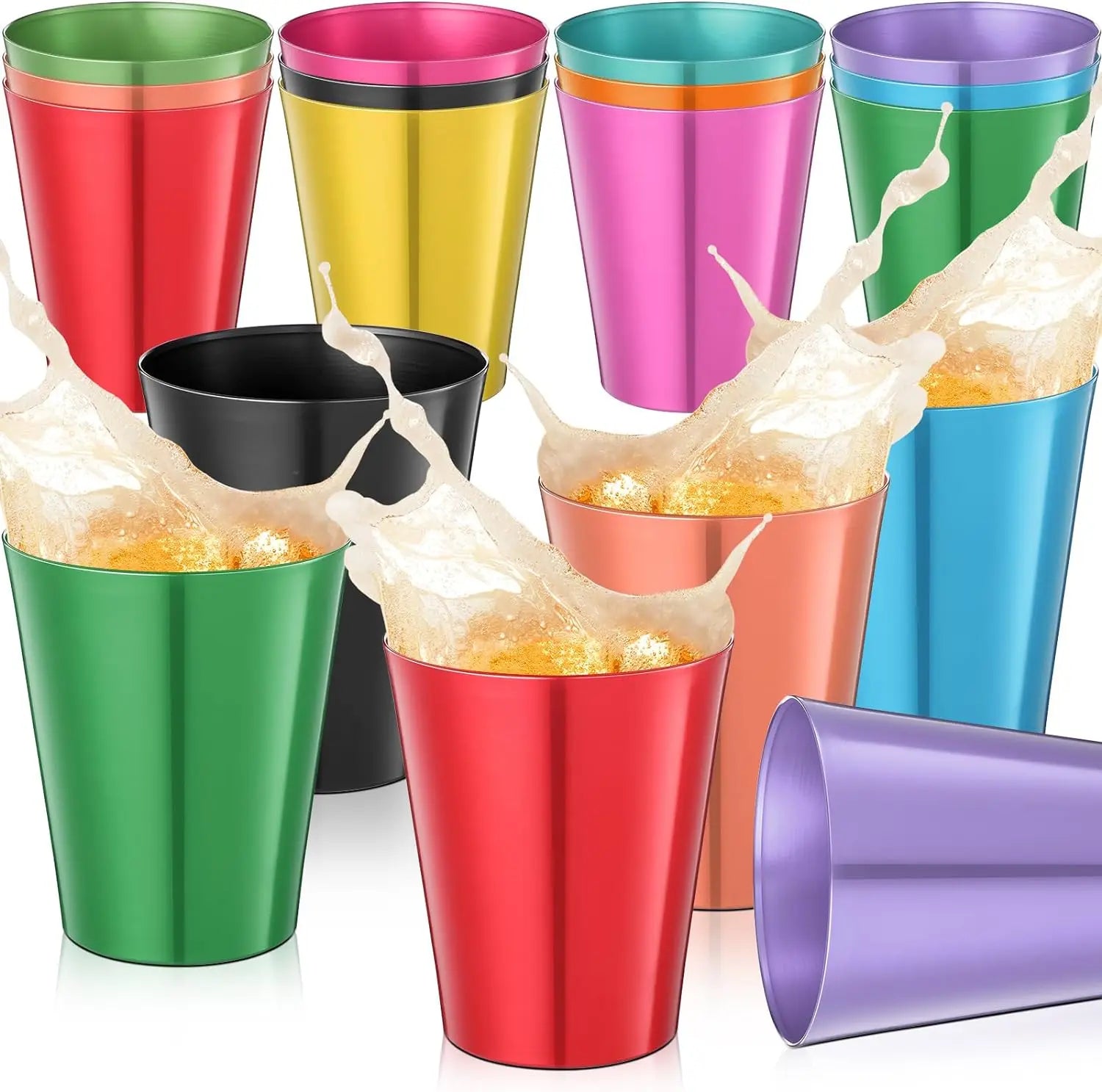 420ml Reusable Metallic Drinking Cup Tumbler with Lid & Straw